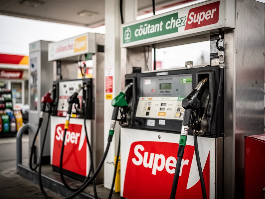 Pompes à carburant d'une station Super U avec affichage des prix au litre