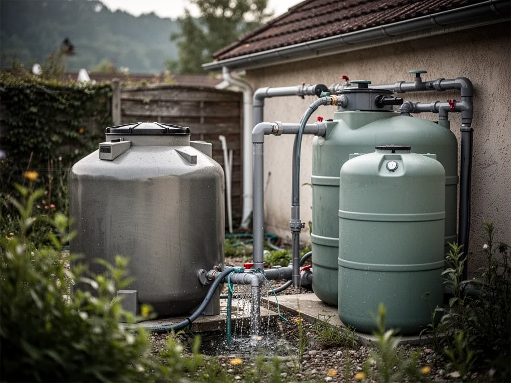 Cuve de récupération des eaux de pluie en exploitation agricole