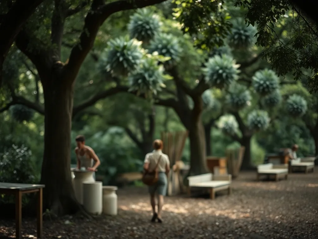 Branche d’eucalyptus gunnii au feuillage bleuté posée sur un plan de travail en bois, avec un sécateur à côté