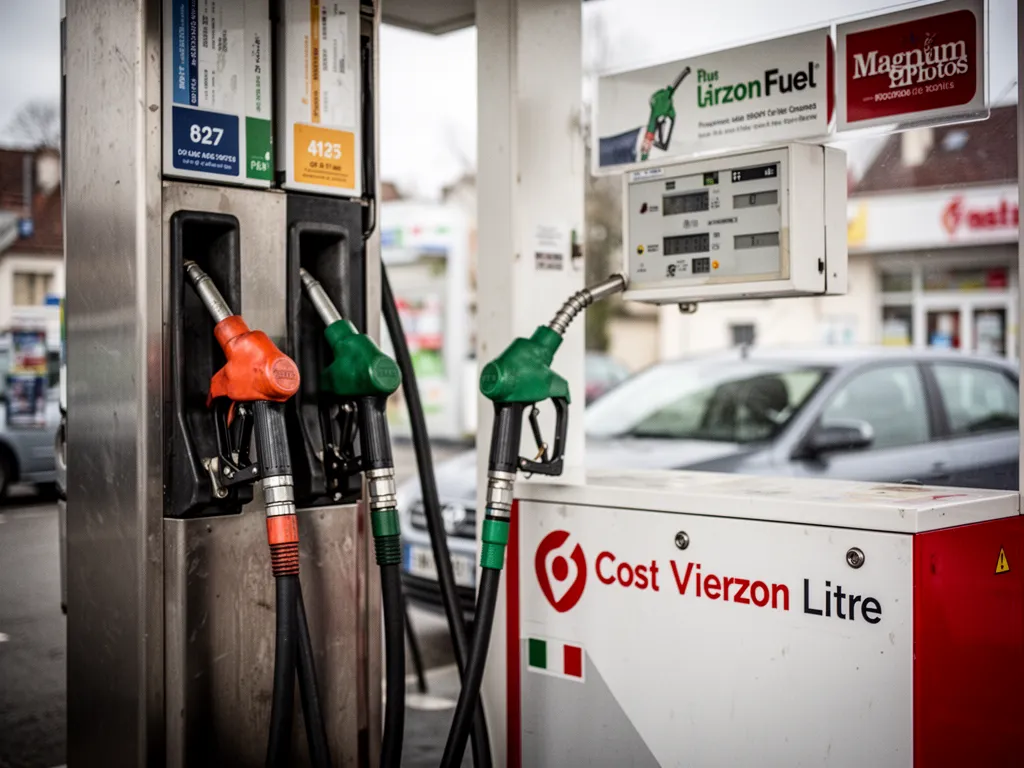 Panneau d'affichage des prix du carburant dans une station-service de Vierzon, montrant le gazole, le SP95 et l'E85