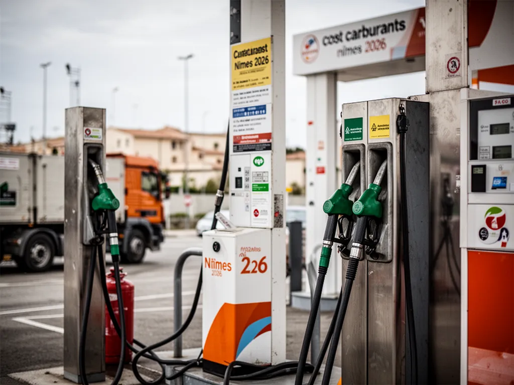 Station-service à Nîmes avec affichage des prix du gazole, SP95, SP98 et E85