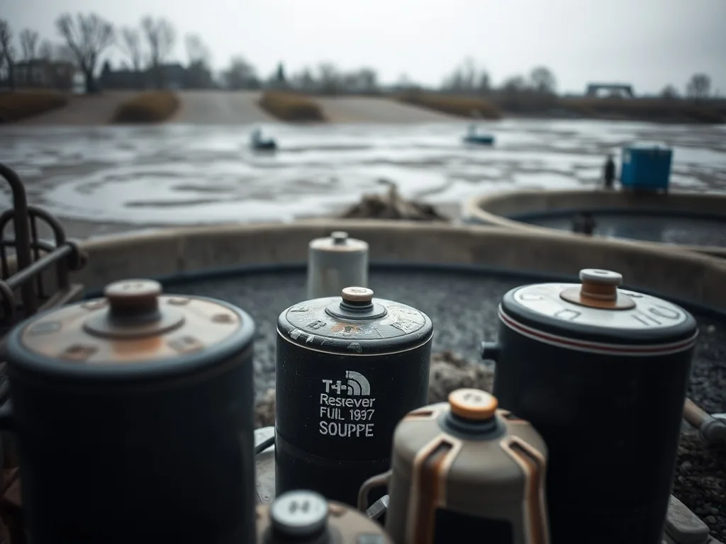 Réservoir carburant souple déplié à côté d'un tracteur, avec pistolet de distribution.