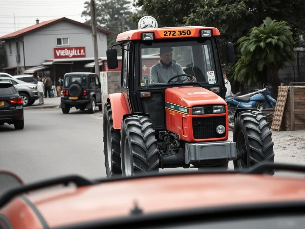 Véhicule utilitaire attelé à une remorque chargée, en situation de traction sur route départementale